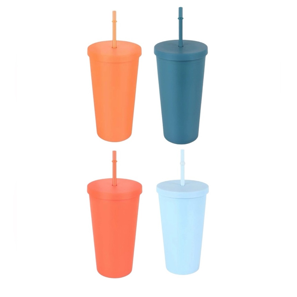 🆕 4-PACK 20OZ ACRYLIC REUSABLE TUMBLER CUPS VARIETY COLORS WITH LIDS STRAWS